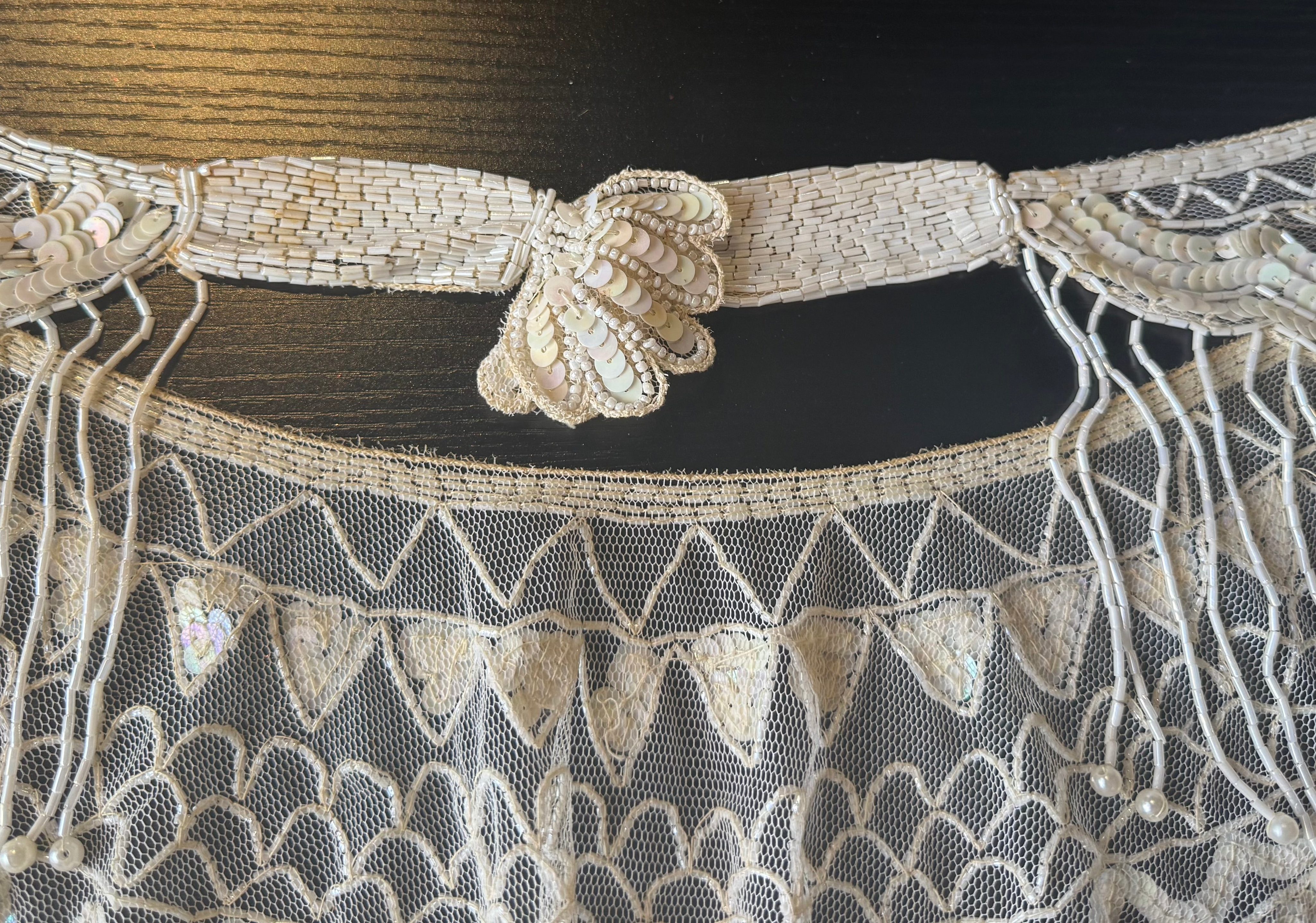 Vintage beaded Shawl with Rose Pattern