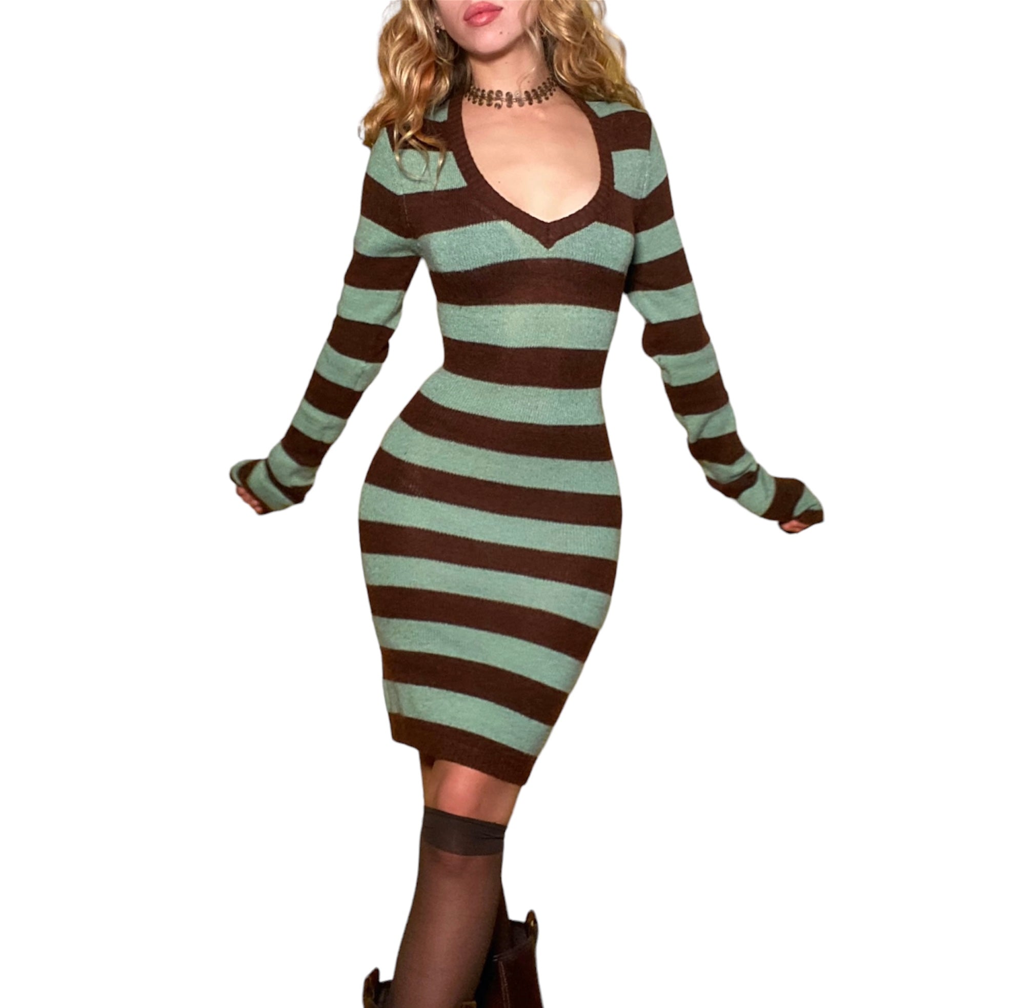 Y2k Striped Sweater Dress (M)