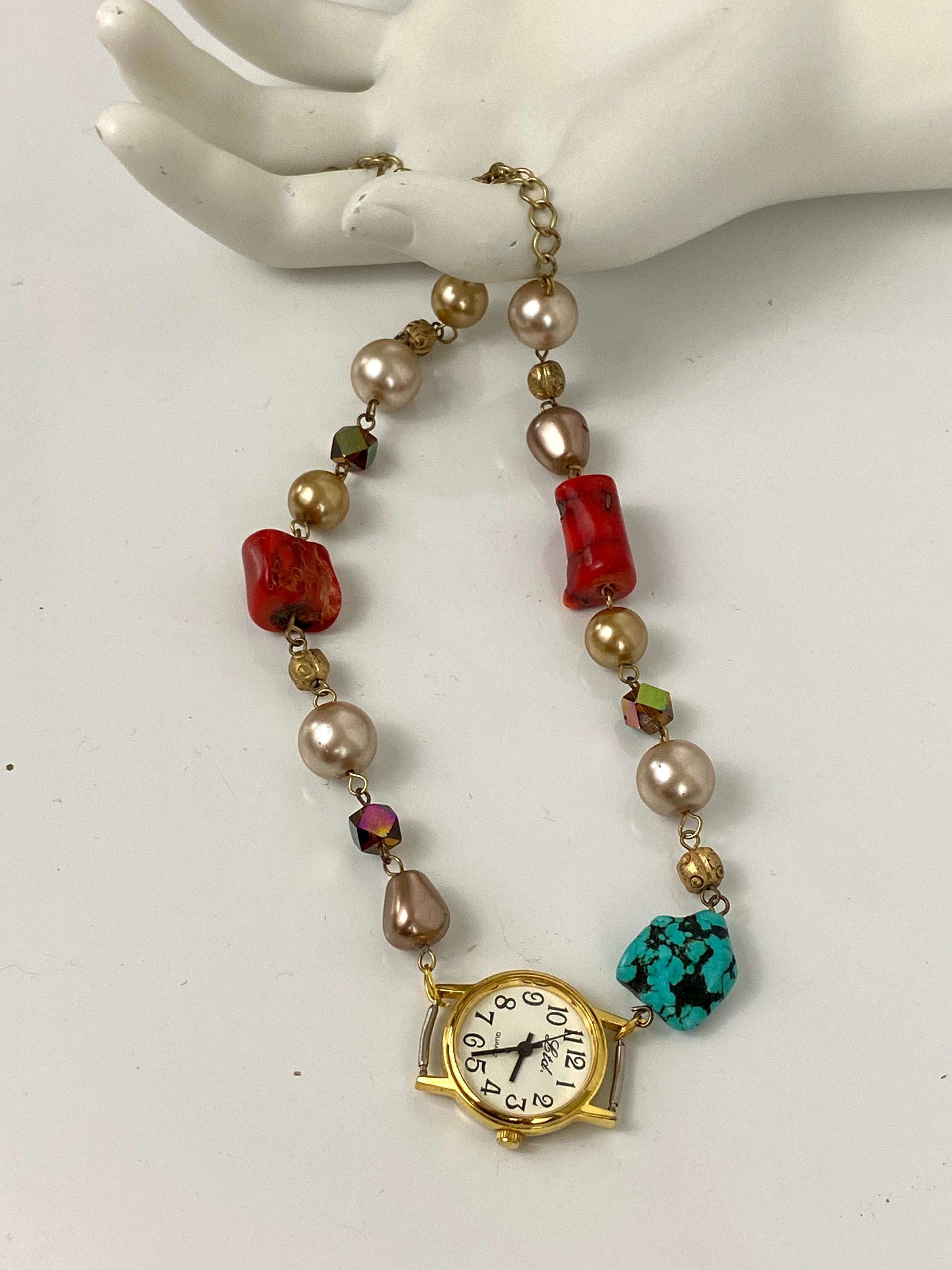 Cute watch with little beads choker