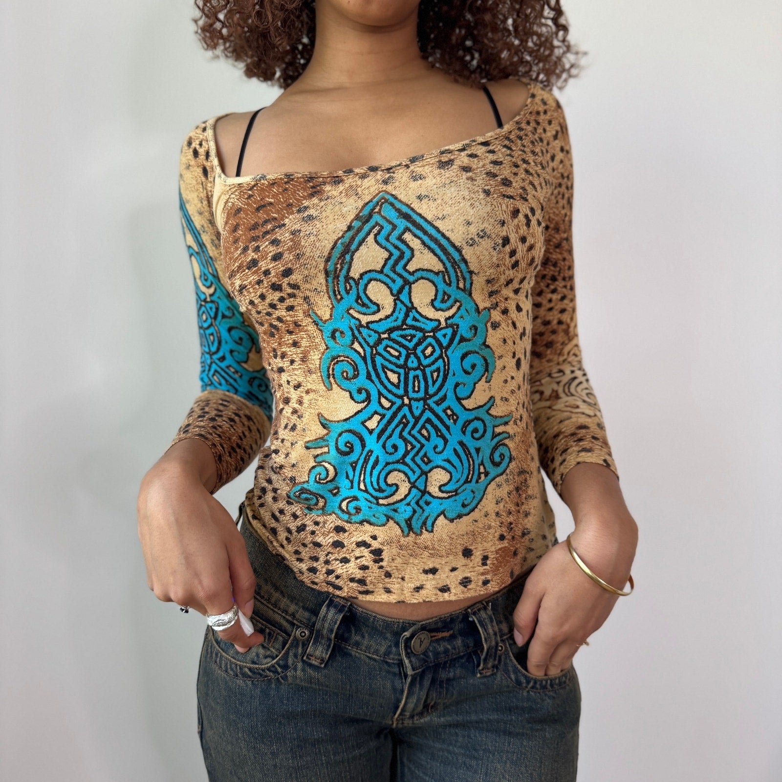 Italian Vintage Leopard Print Slinky Top (S) ⠀