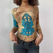 Italian Vintage Leopard Print Slinky Top (S) ⠀