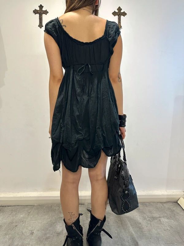 Vintage Italian Cotton Gothic Milkmaid Midi Dress (S)