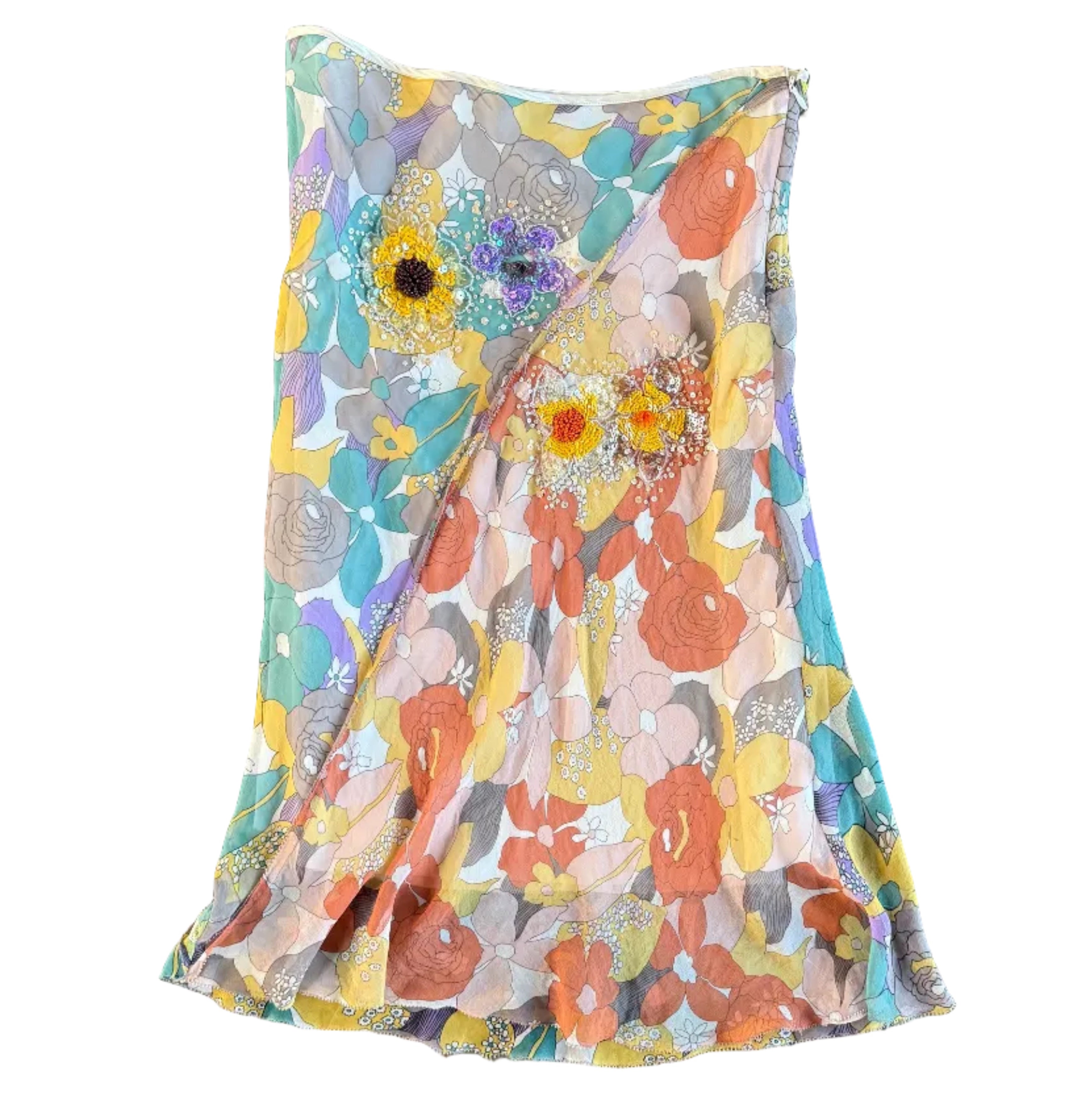 D Studio 100% Silk Embellished Midi Skirt (M)