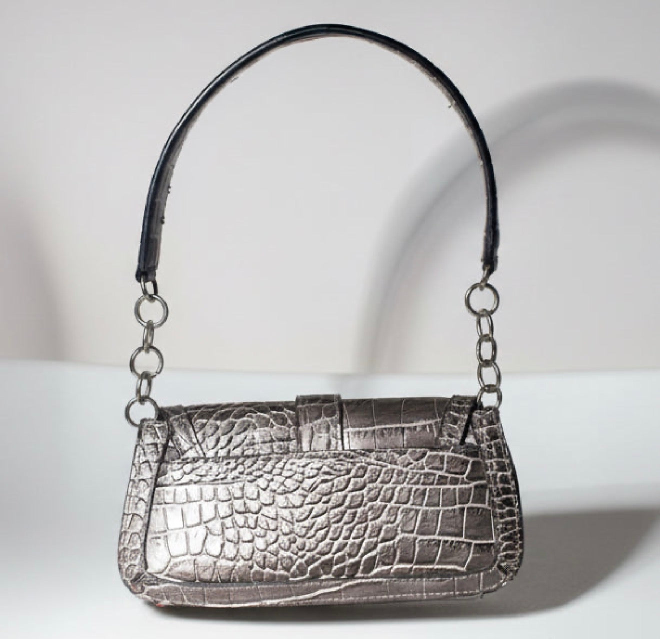 Metallic Croc-Embossed Shoulder Bag