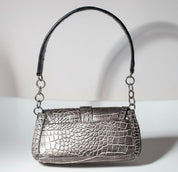 Metallic Croc-Embossed Shoulder Bag