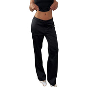 Vintage Black Satin Low Rise Straight Leg Pants (S)