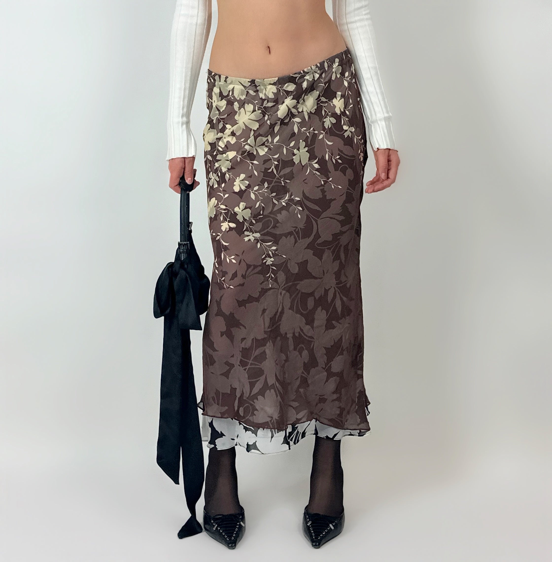 Vintage Silk Printed Maxi Skirt (S/M)