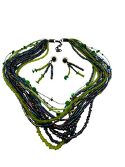 Green Iridescent Beaded Necklace Set