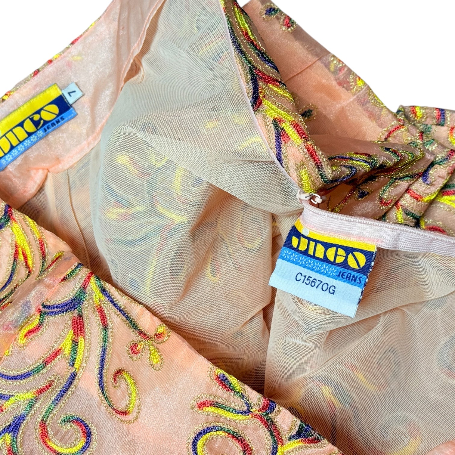 Vintage JNCO peach & rainbow low rise flares (S)