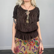 Boho Beaded Peasant Top (L)