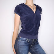 Y2K JUICY COUTURE Navy Short Sleeve Zip Up (L/XL)