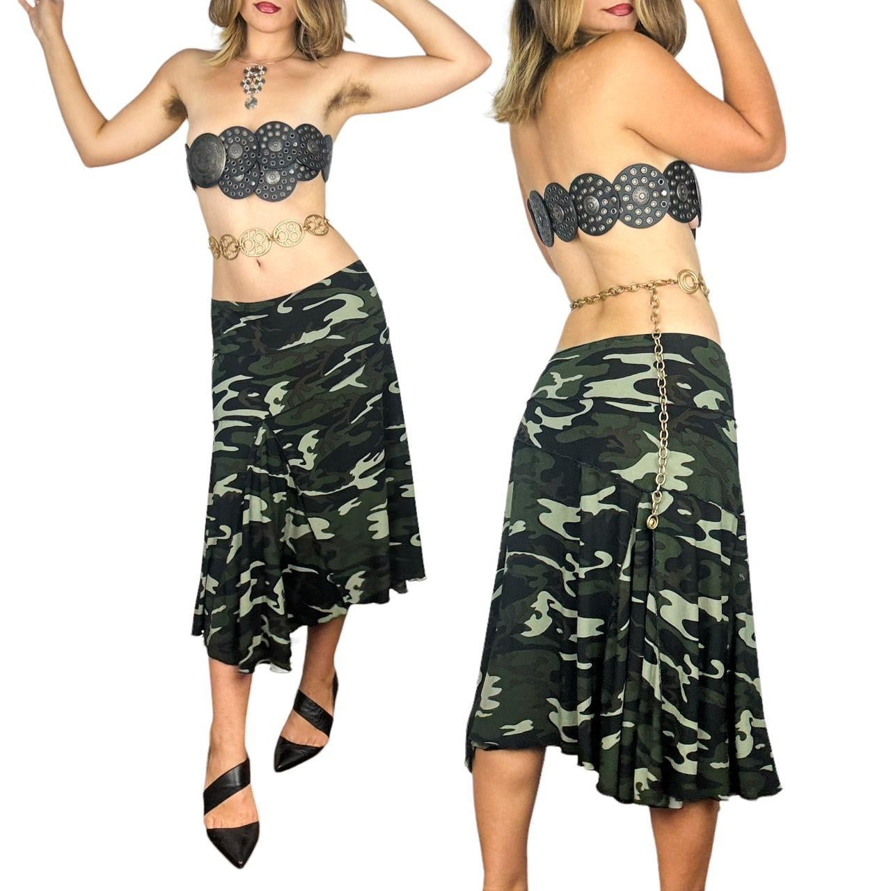 Y2K Slinky Camo Midi Skirt (M)