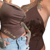 Les p’tites bombes brown and gold top (S/M)