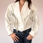 80s White Leather Fringe Jacket (M)