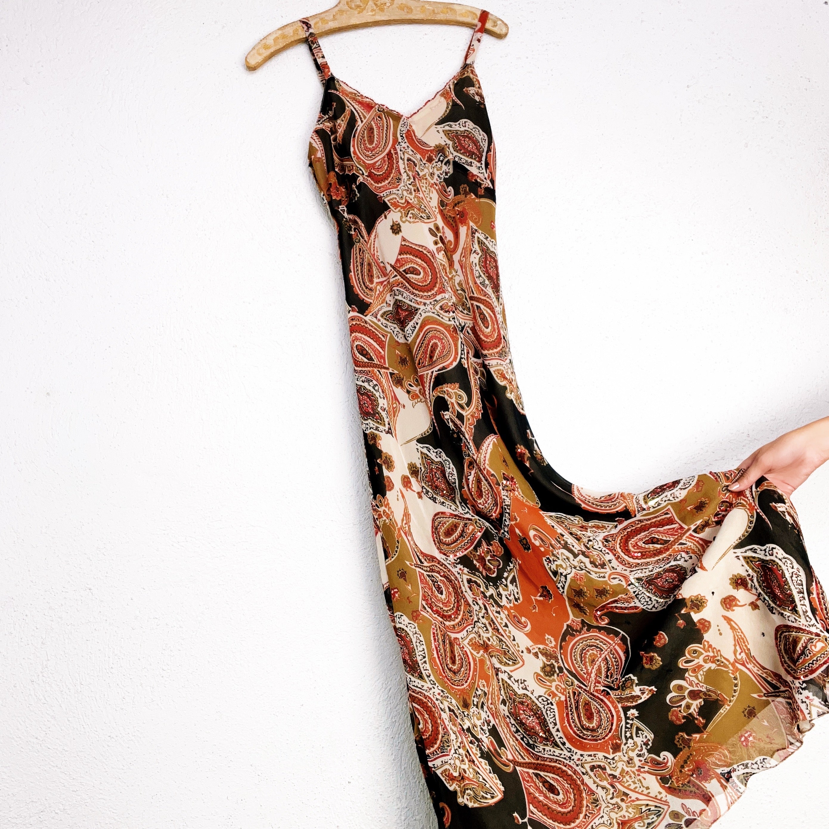 Vintage Paisley Maxi Dress (S)