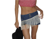 Caramel Fringe Denim Micro Skirt (XS)