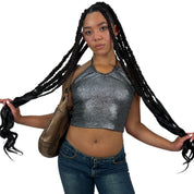 Y2K Metallic Slinky Halter Top (S/M)