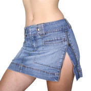 Y2K Denim Zipper Slit Mini Skirt (S)