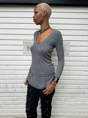 Vintage Italian Intimissimi Wool Layered V Neck Longsleeve (S)