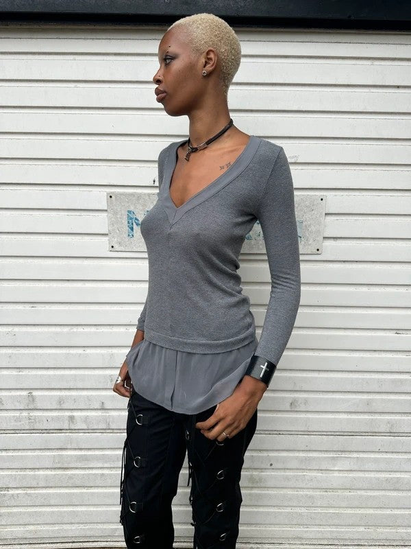 Vintage Italian Intimissimi Wool Layered V Neck Longsleeve (S)