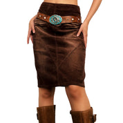 Distressed Brown Corduroy Midi Skirt (S)