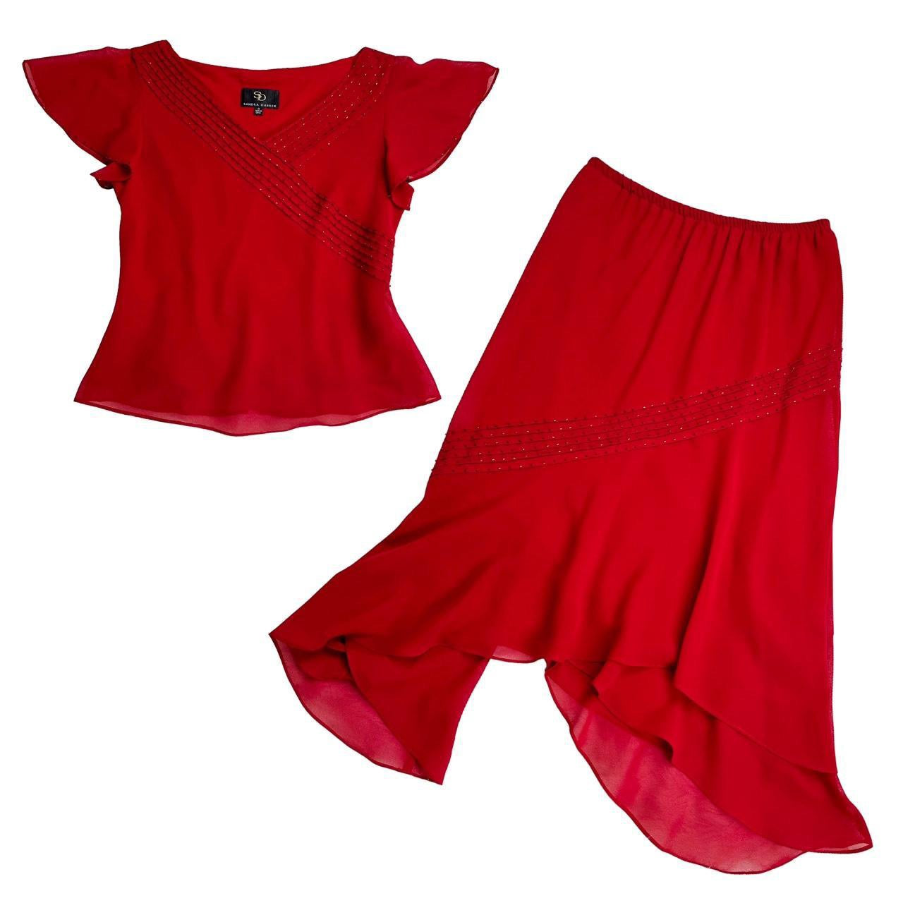 2000s Beaded Chiffon Midi Skirt Set (L)