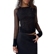 Vintage Black Sheer Mesh Beaded Mohair Top (S)