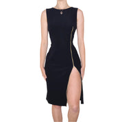 90s VERSACE Navy Zipper Midi Dress (M)