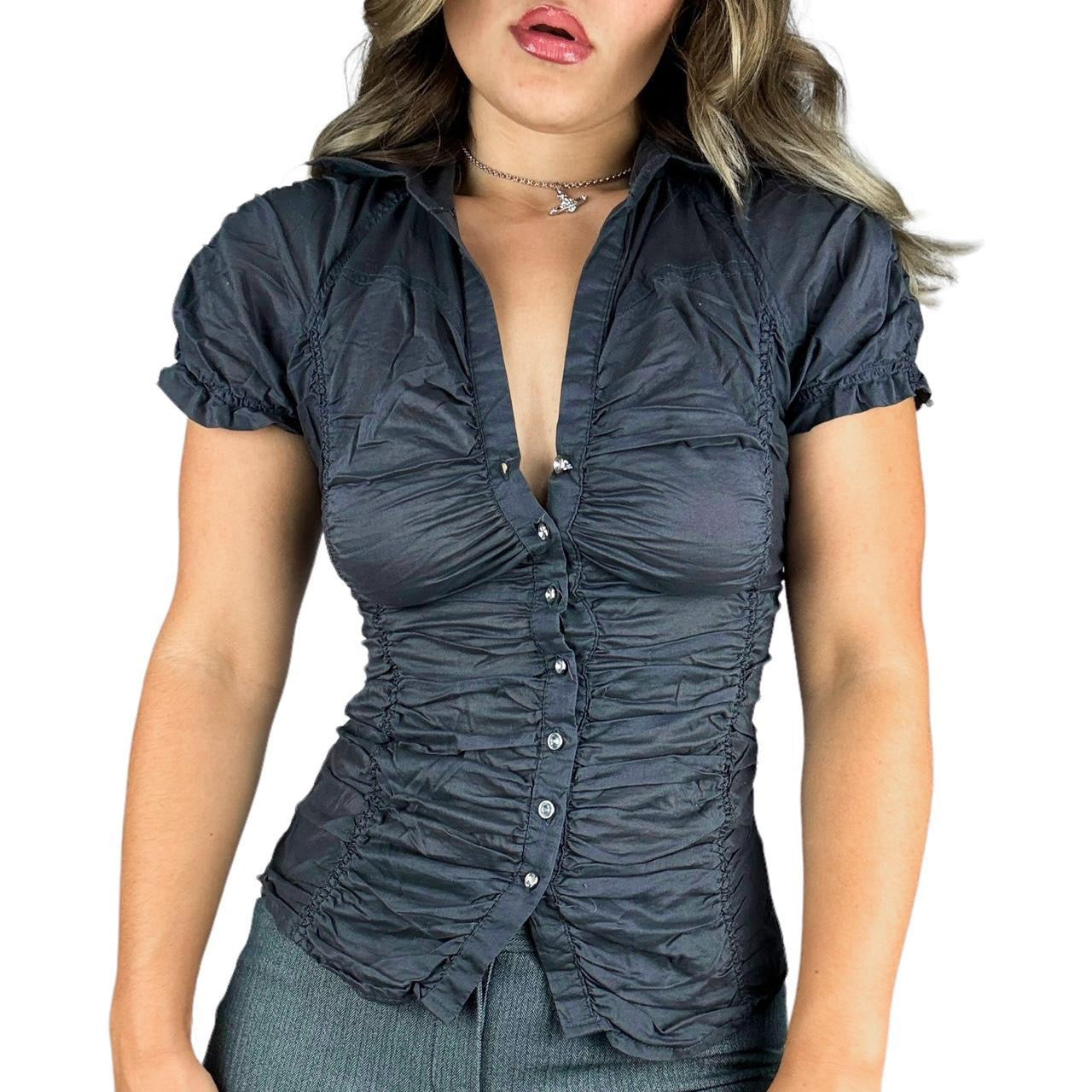 Y2K Ruched Puff Sleeve Blouse (S)