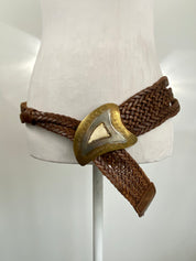Sweet Leather Vintage Belt With Brass And Bone Inlay