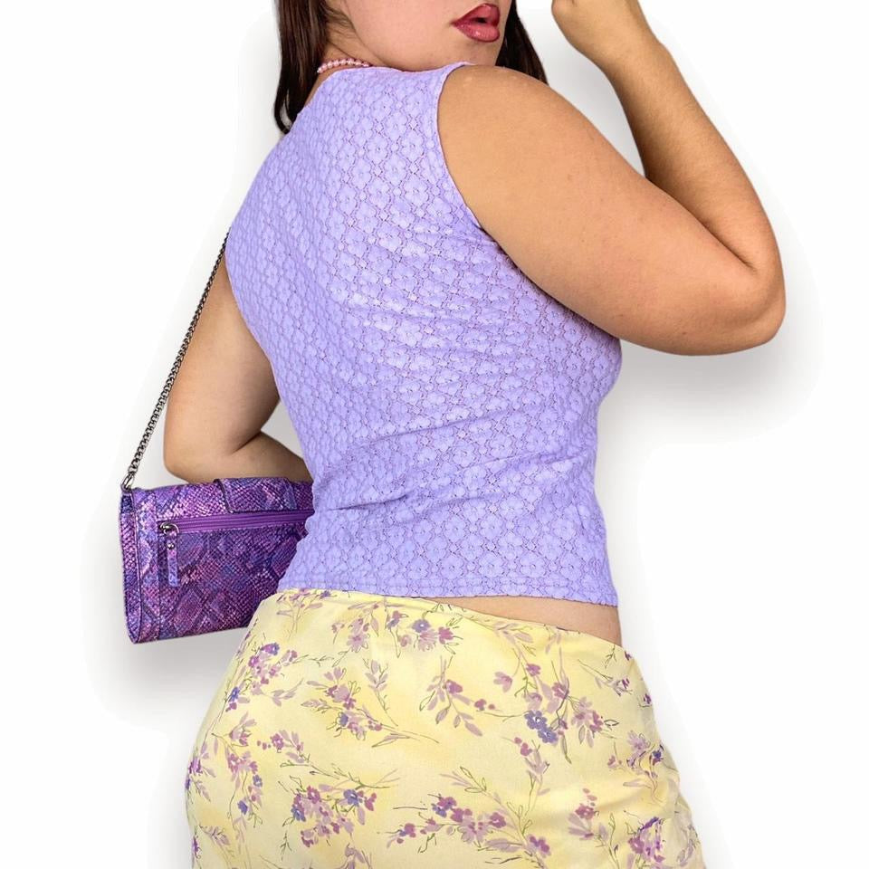 90s Lilac Lace Split Hem Top (L)