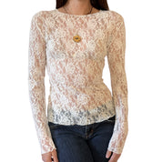 90s Cream Lace Longsleeve Top (M)