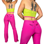 Upcycled Pink Butterfly Flares (M)