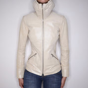 Y2K Sexy Beige Leather Moto Jacket (XS)