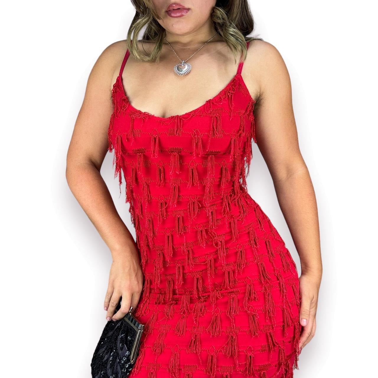 90s Red Hot Fringe Dress (S)