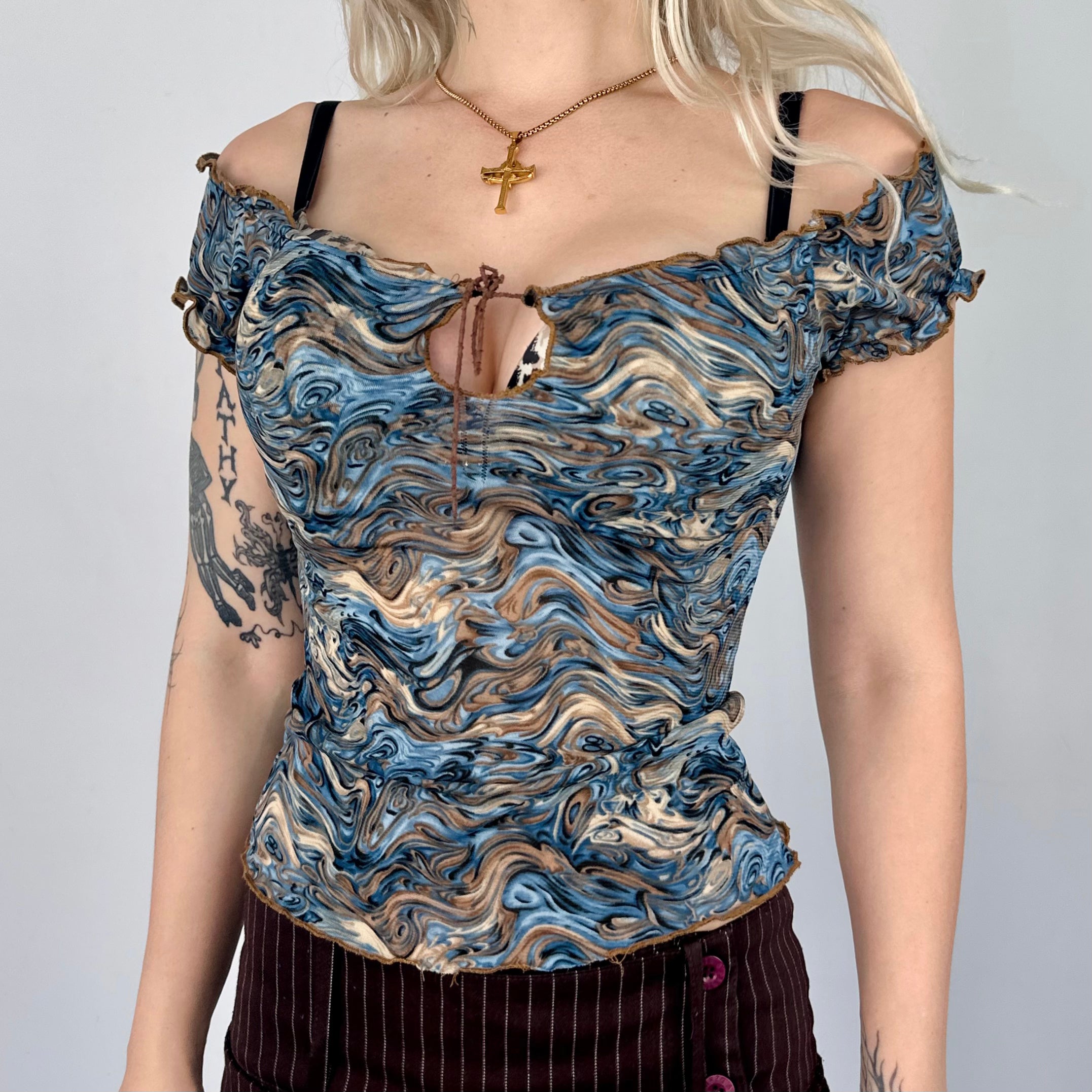 Y2K Psychedelic Swirl Blouse (S)