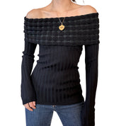 Y2K Off Shoulder Sweater Top (M)