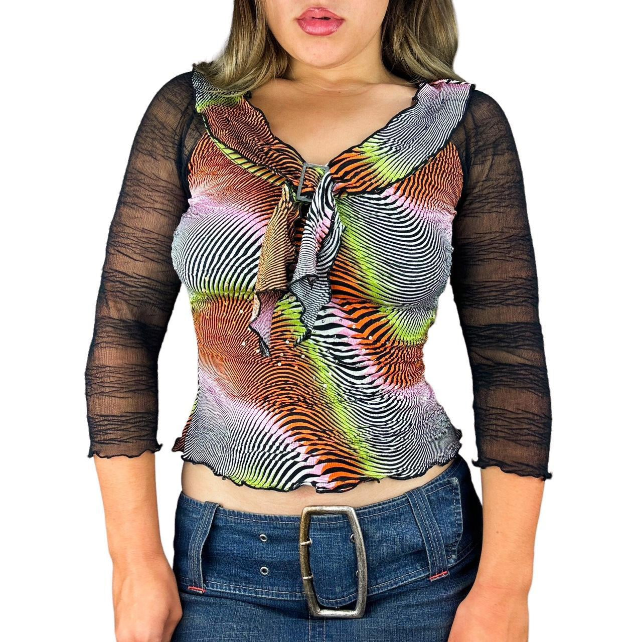 Alberto Makali Psychedelic Mesh Sleeve Top (S)