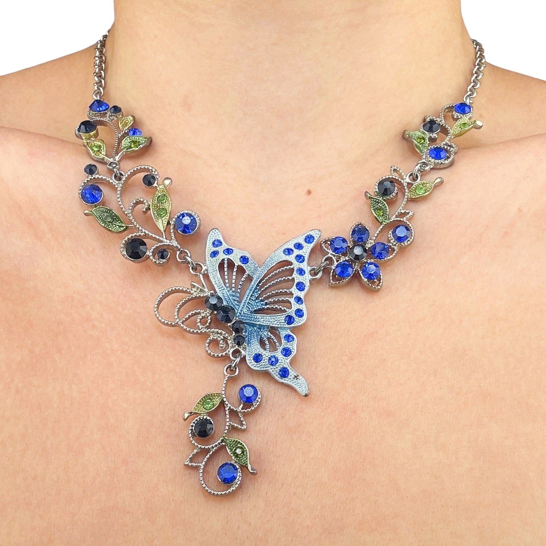 Blue Butterfly Necklace Set