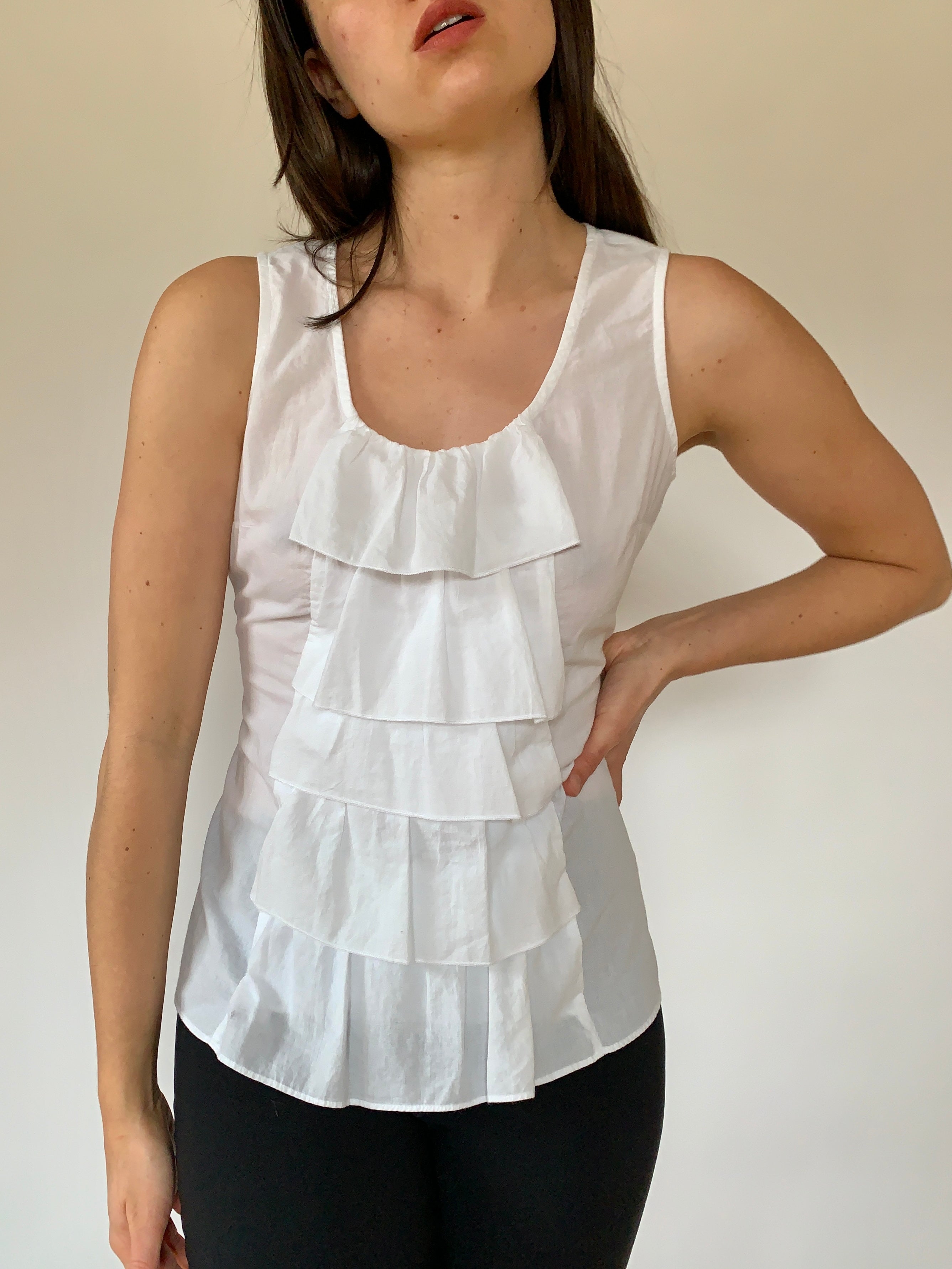 Y2K Cotton Ruffle Blouse (M)