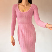 70s Baby Pink Knit Dress (XS)