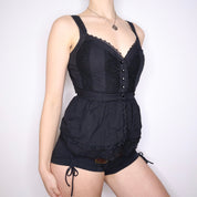 Y2K Black Boho Lace Tank Top (S)