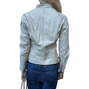 Vintage Asymmetrical Zip White Leather Jacket (S/M)