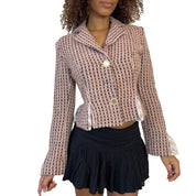 Vintage Euro Pink Tweed Tailored Jacket with Lace Cuffs (S)