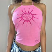 Vintage 00s pink sun graphic halter tank (XS/S)