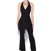 90s Sexy Black Halter Jumpsuit (S/M)