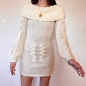 Y2K Cream Knit Mini Dress (S)