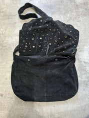 Vintage Eyelet Boho Chic Black Suede Shoulder Bag