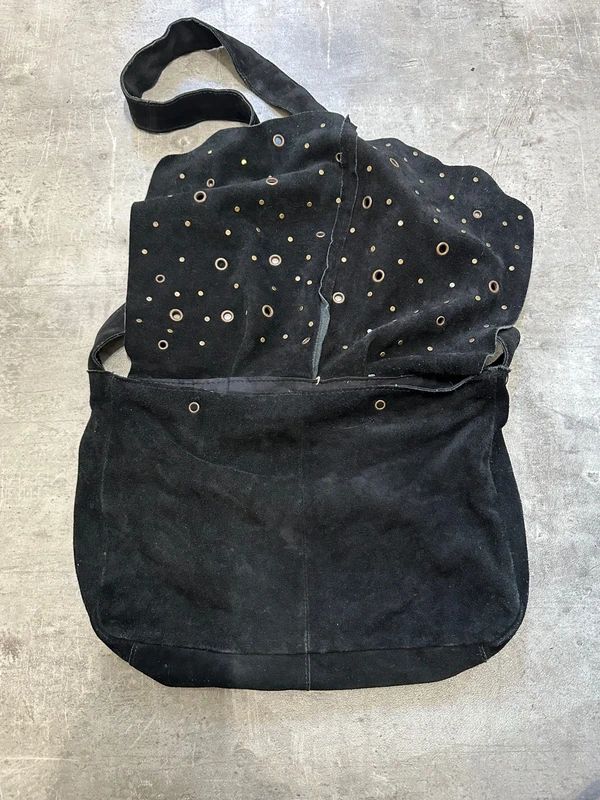 Vintage Eyelet Boho Chic Black Suede Shoulder Bag