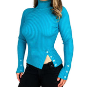 Caché Silk Knit Button Cutout Turtleneck (M)